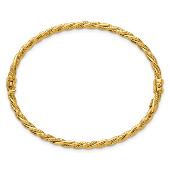 14K Polished and Textured 3.25mm Twisted Hinged Oval Bangle Bracelet