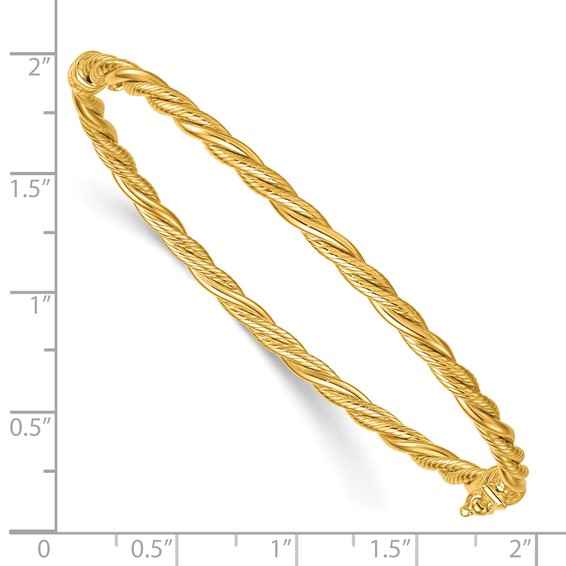 14K Polished and Textured 3.25mm Twisted Hinged Oval Bangle Bracelet