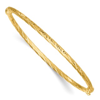 14k Polished and Diamond-cut Twisted 3.00mm Hinged Oval Bangle Bracelet