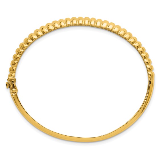 14K Polished and Textured Graduated Hinged Oval Bangle Bracelet