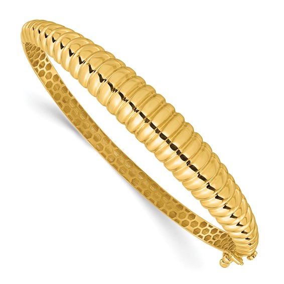 14K Polished and Textured Graduated Hinged Oval Bangle Bracelet