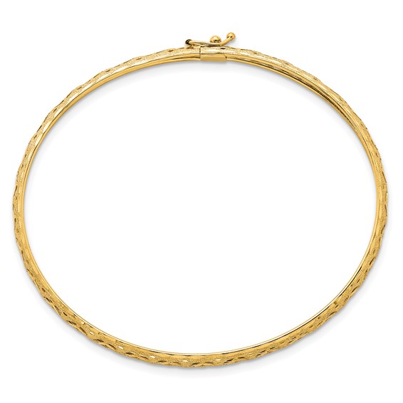 14k Polished Laser and Diamond-cut 6.15mm Fancy Pierced Design Flexible Oval Bangle Bracelet