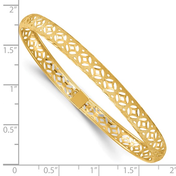 14k Polished Laser and Diamond-cut 6.15mm Fancy Pierced Design Flexible Oval Bangle Bracelet