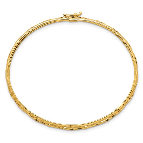 14k Polished Laser and Diamond-cut 6.15mm Fancy Pierced Design Flexible Oval Bangle Bracelet