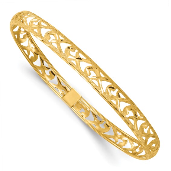14k Polished Laser and Diamond-cut 6.15mm Fancy Pierced Design Flexible Oval Bangle Bracelet