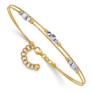 14K Two-Tone Polished Diamond-cut Double Strand Beaded 7 inch Bracelet with 1 inch Extension