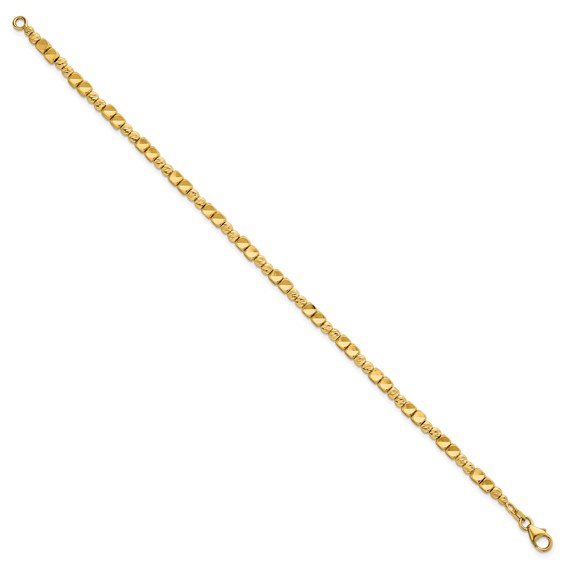 14K Polished Diamond-cut and Square Beaded 7 Inch Bracelet