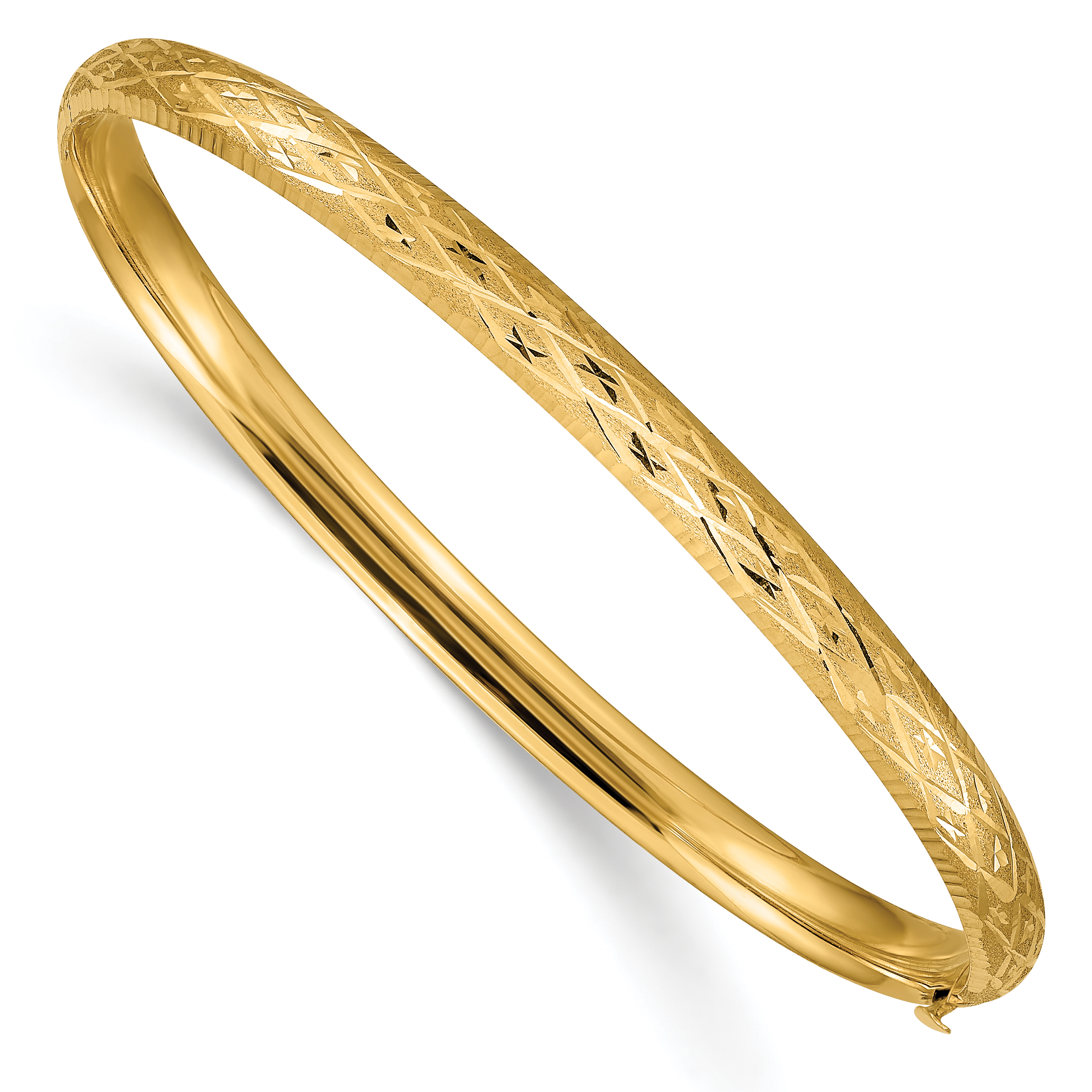 14k 3/16 Diamond-cut Fancy 4.75mm Hinged Oval Bangle Bracelet (DB94)