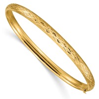 14K Yellow Gold 0.19 Diamond-cut Fancy 4.75mm Hinged Oval Bangle Bracelet view 1