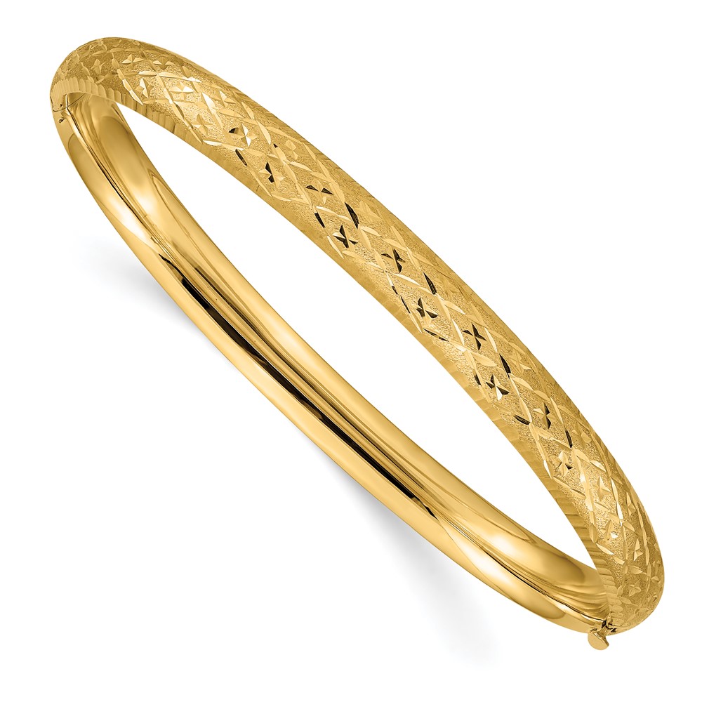 14k 14kt Yellow Gold 4/16 Diamond-cut Fancy Hinged Bangle Bracelet 7 ...