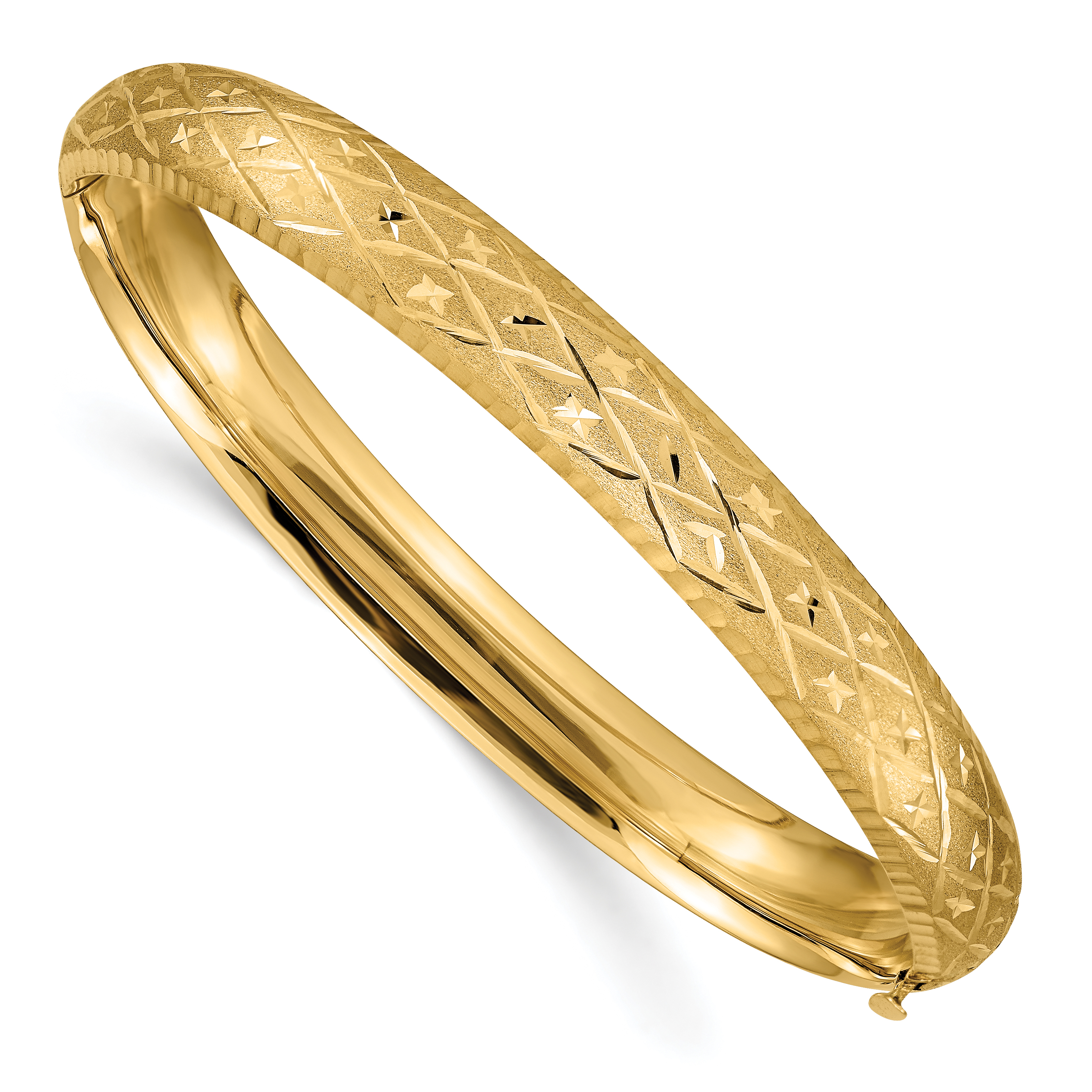 14k 5/16 Diamond-cut Fancy 8.75mm Hinged Oval Bangle Bracelet (DB96)