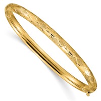 14K Yellow Gold 0.19 Diamond-cut Fancy 4.75mm Hinged Oval Bangle Bracelet view 1