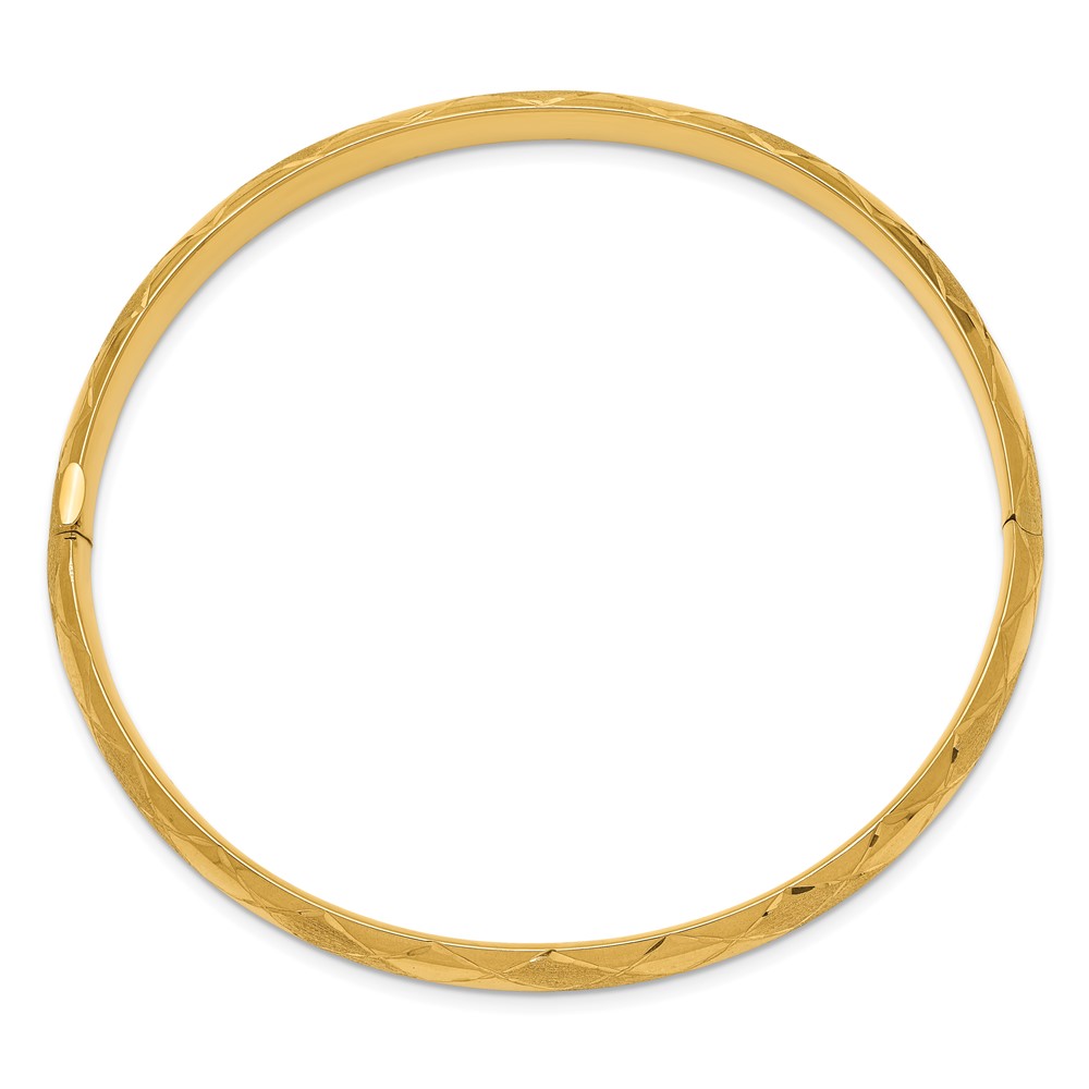 14k 4/16 Diamond-cut Fancy 6.50mm Hinged Oval Bangle Bracelet (DB99)