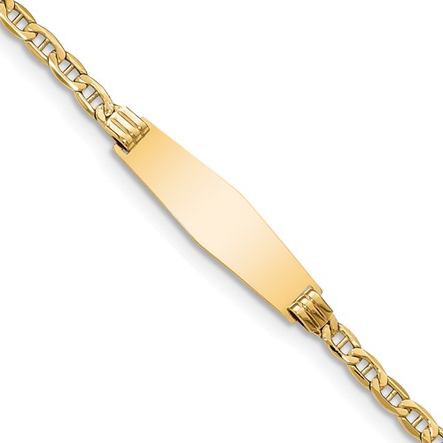 14K Yellow Gold Polished Semi-Solid Chain Solid Plate Anchor Link Soft Diamond Shape 25.5x 7.8mm Plate ID Bracelet, 7"