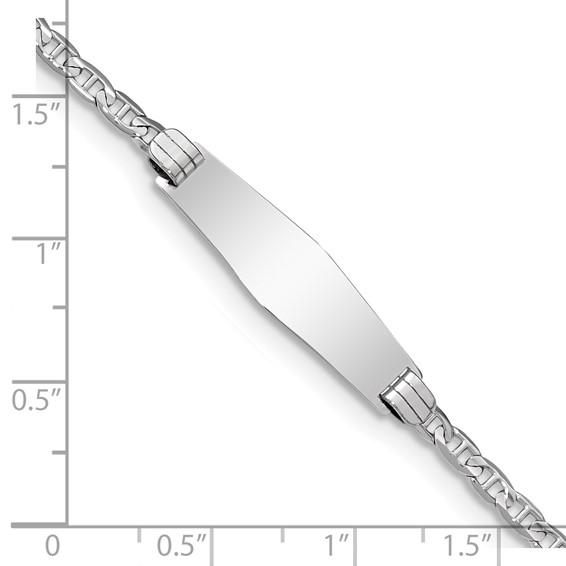 14k White Gold Polished Semi-Solid Chain/Solid Plate Anchor Link Soft Diamond Shape 25.5x7.8mm Plate 7 inch ID Bracelet