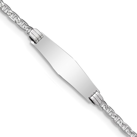14k White Gold Polished Semi-Solid Chain/Solid Plate Anchor Link Soft Diamond Shape 25.5x7.8mm Plate 7 inch ID Bracelet