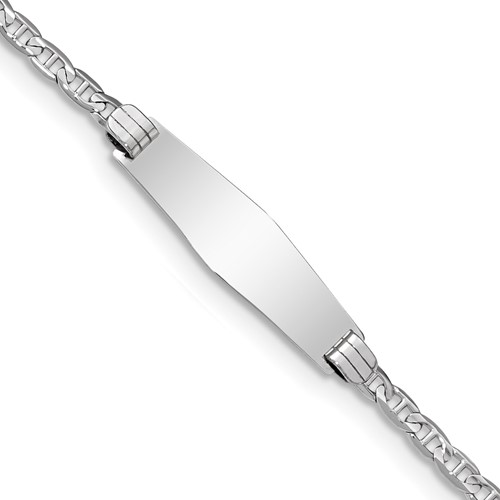 14K White Gold Polished Semi-Solid Chain Solid Plate Anchor Link Soft Diamond Shape 25.5x 7.8mm Plate ID Bracelet, 8"