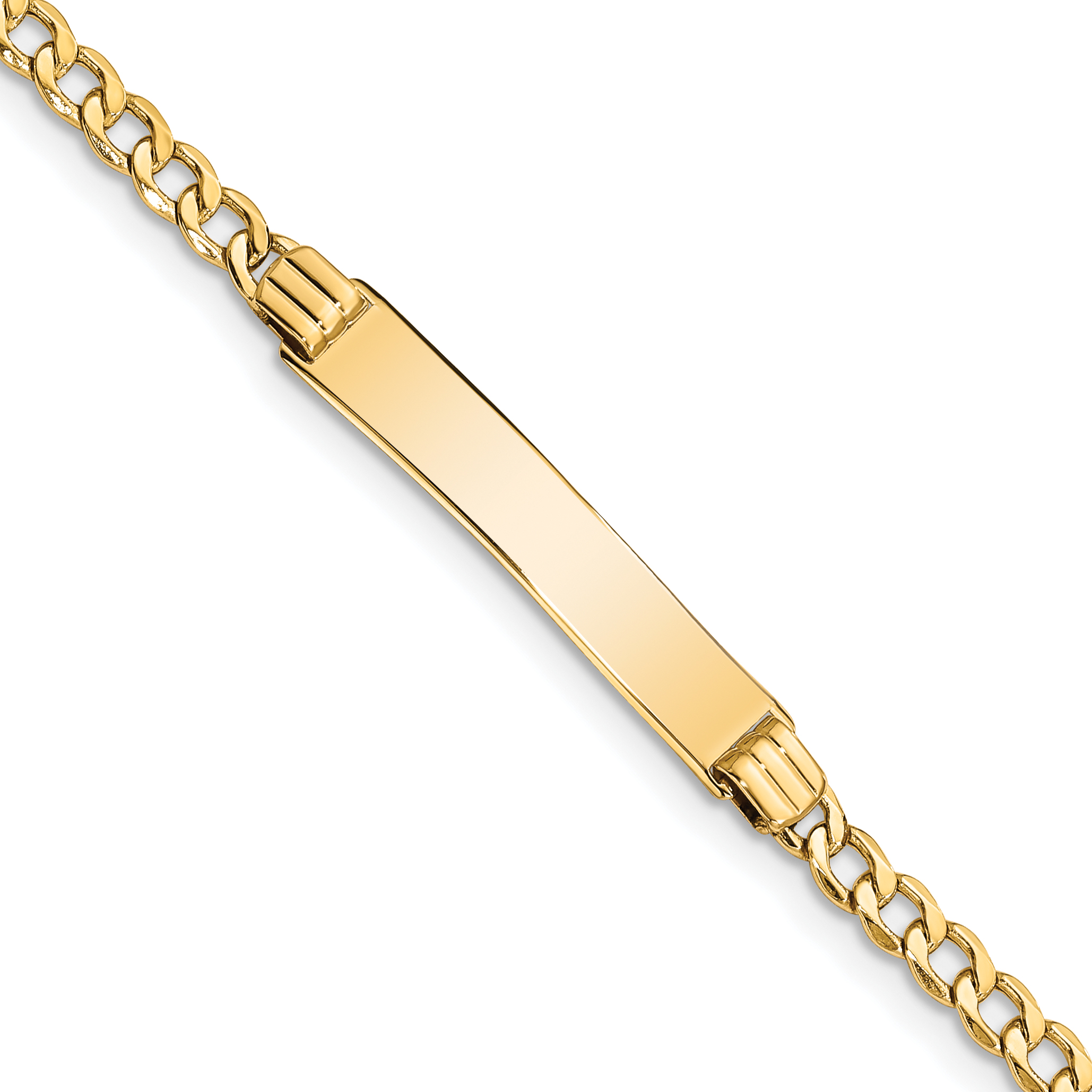 14k Polished Semi-Solid Chain/Solid Plate Cuban Link 25.5x5mm Plate 7 inch ID Bracelet (DCID106-7)
