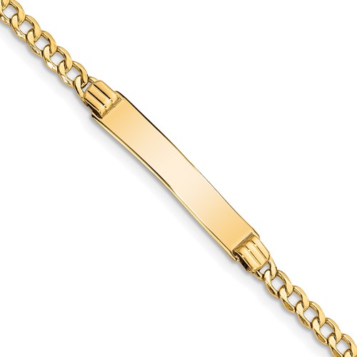 14K Yellow Gold Polished Semi-Solid Chain Solid Plate Cuban Link 25.5x 5mm Plate ID Bracelet, 7"