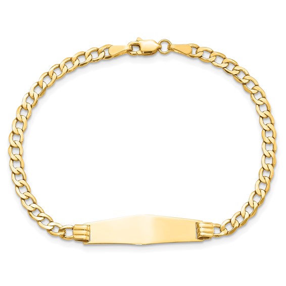 14k Polished Semi-Solid Chain/Solid Plate Cuban Link Soft Diamond Shape 25.5x7.5mm Plate 7 inch ID Bracelet