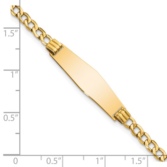 14k Polished Semi-Solid Chain/Solid Plate Cuban Link Soft Diamond Shape 25.5x7.5mm Plate 7 inch ID Bracelet