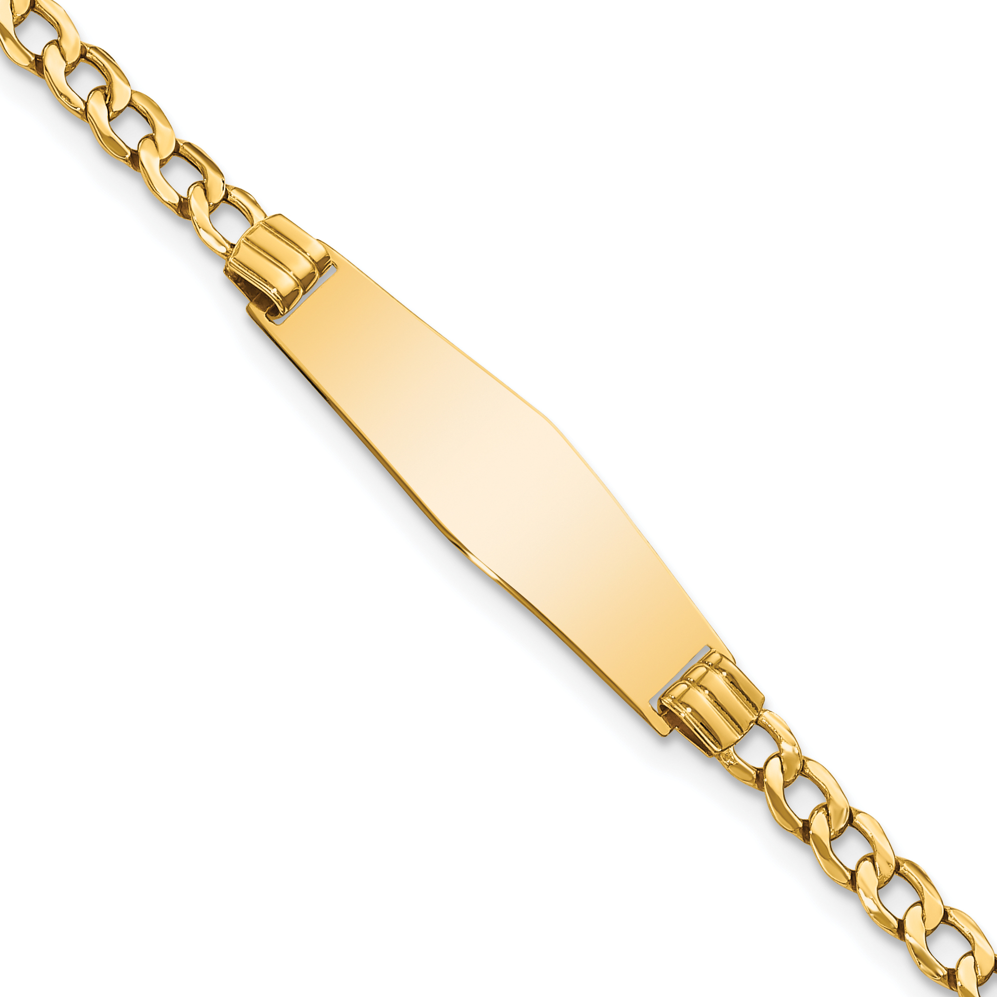 14k Polished Semi-Solid Chain/Solid Plate Cuban Link Soft Diamond Shape 25.5x7.5mm Plate 7 inch ID Bracelet (DCID106C-7)
