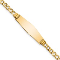 14K Yellow Gold Polished Semi-Solid Chain Solid Plate Cuban Link Soft Diamond Shape 25.5x7.5mm Plate ID Bracelet - 7in view 1