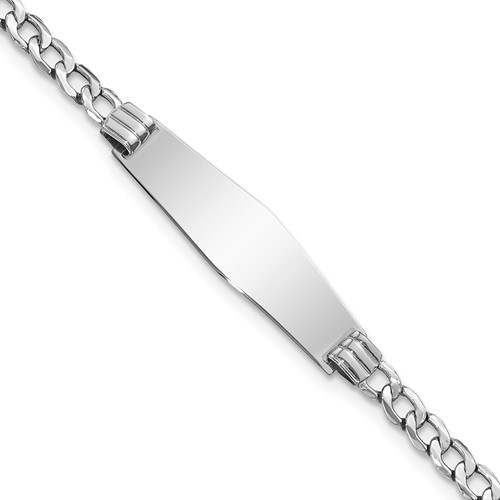 14K White Gold Polished Semi-Solid Chain Solid Plate Cuban Link Soft Diamond Shape 25.5x 7.5mm Plate ID Bracelet, 7"