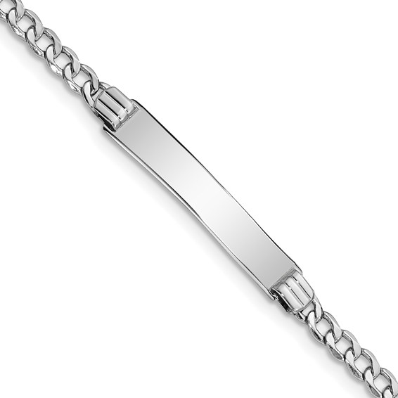 14k White Gold Polished Semi-Solid Chain/Solid Plate Cuban Link 26x5mm Plate 7 inch ID Bracelet