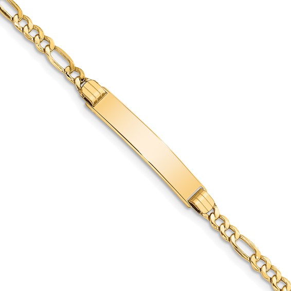 14k Polished Semi-Solid Chain/Solid Plate Figaro Link 25.5x5mm Plate 7 inch ID Bracelet