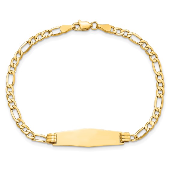 14k Polished Semi-Solid Chain/Solid Plate Figaro Link Soft Diamond Shape 25.5x7.5mm Plate 7 inch ID Bracelet