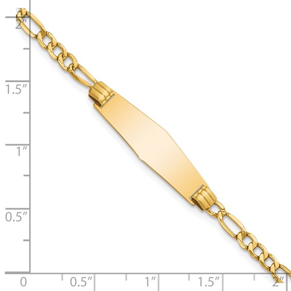 14k Polished Semi-Solid Chain/Solid Plate Figaro Link Soft Diamond Shape 25.5x7.5mm Plate 7 inch ID Bracelet