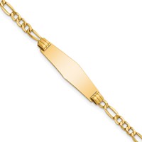14K Yellow Gold Polished Semi-Solid Chain Solid Plate Figaro Link Soft Diamond Shape 25.5x7.5mm Plate ID Bracelet - 7in view 1