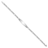 14K White Gold Polished Semi-Solid Chain Solid Plate Figaro Link Soft Diamond Shape 25.5x 7.8mm Plate ID Bracelet, 7" view 2