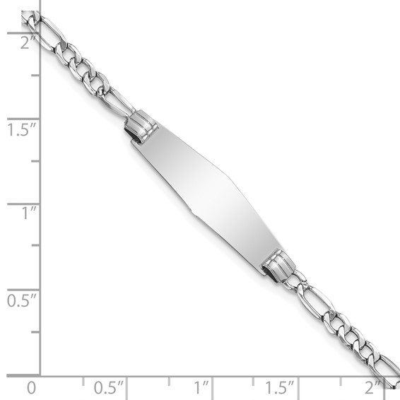 14k White Gold Polished Semi-Solid Chain/Solid Plate Figaro Link Soft Diamond Shape 25.5x7.8mm Plate 7 inch ID Bracelet