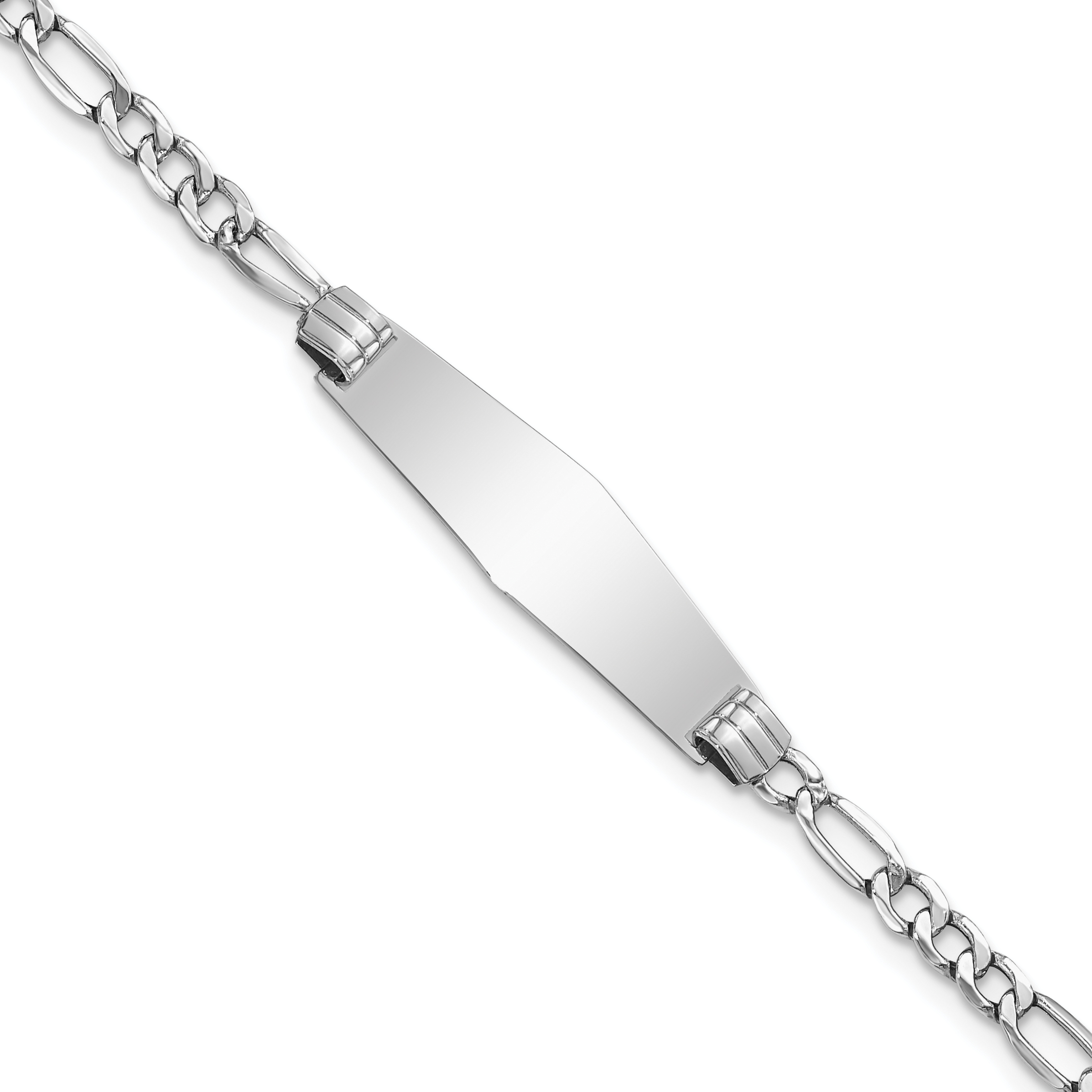 14k White Gold Polished Semi-Solid Chain/Solid Plate Figaro Link Soft Diamond Shape 25.5x7.8mm Plate 7 inch ID Bracelet (DCID107CW-7)