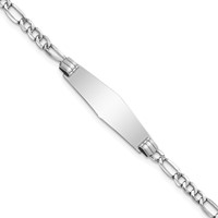 14K White Gold Polished Semi-Solid Chain Solid Plate Figaro Link Soft Diamond Shape 25.5x 7.8mm Plate ID Bracelet, 7" view 1