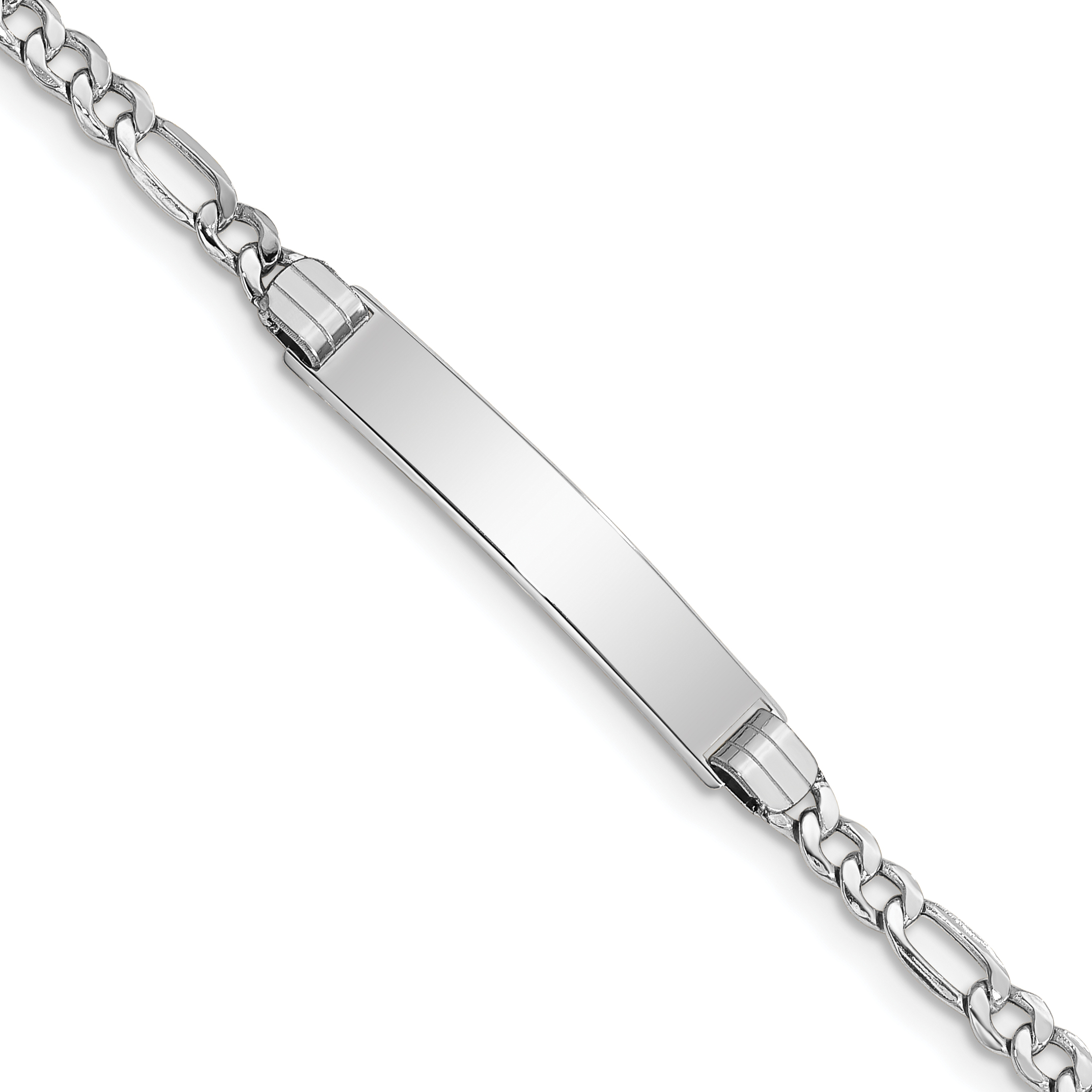 14k White Gold Polished Semi-Solid Chain/Solid Plate Figaro Link 26x5mm Plate 8 inch ID Bracelet (DCID107W-8)