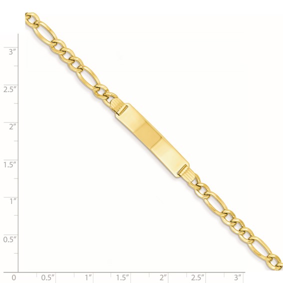 14k Polished Semi-Solid Chain/Solid Plate Figaro Link 33.5x6.5mm Plate 7 inch ID Bracelet