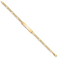 14K Yellow Gold Polished Semi-Solid Chain Solid Plate Figaro Link 33.5x6.5mm Plate ID Bracelet - 7in view 2