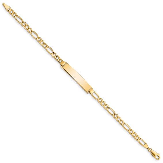 14k Polished Semi-Solid Chain/Solid Plate Figaro Link 33.5x6.5mm Plate 7 inch ID Bracelet