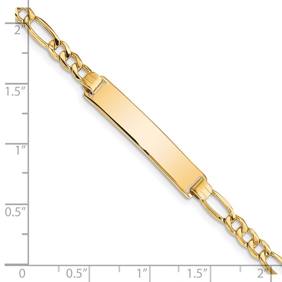 14k Polished Semi-Solid Chain/Solid Plate Figaro Link 33.5x6.5mm Plate 7 inch ID Bracelet