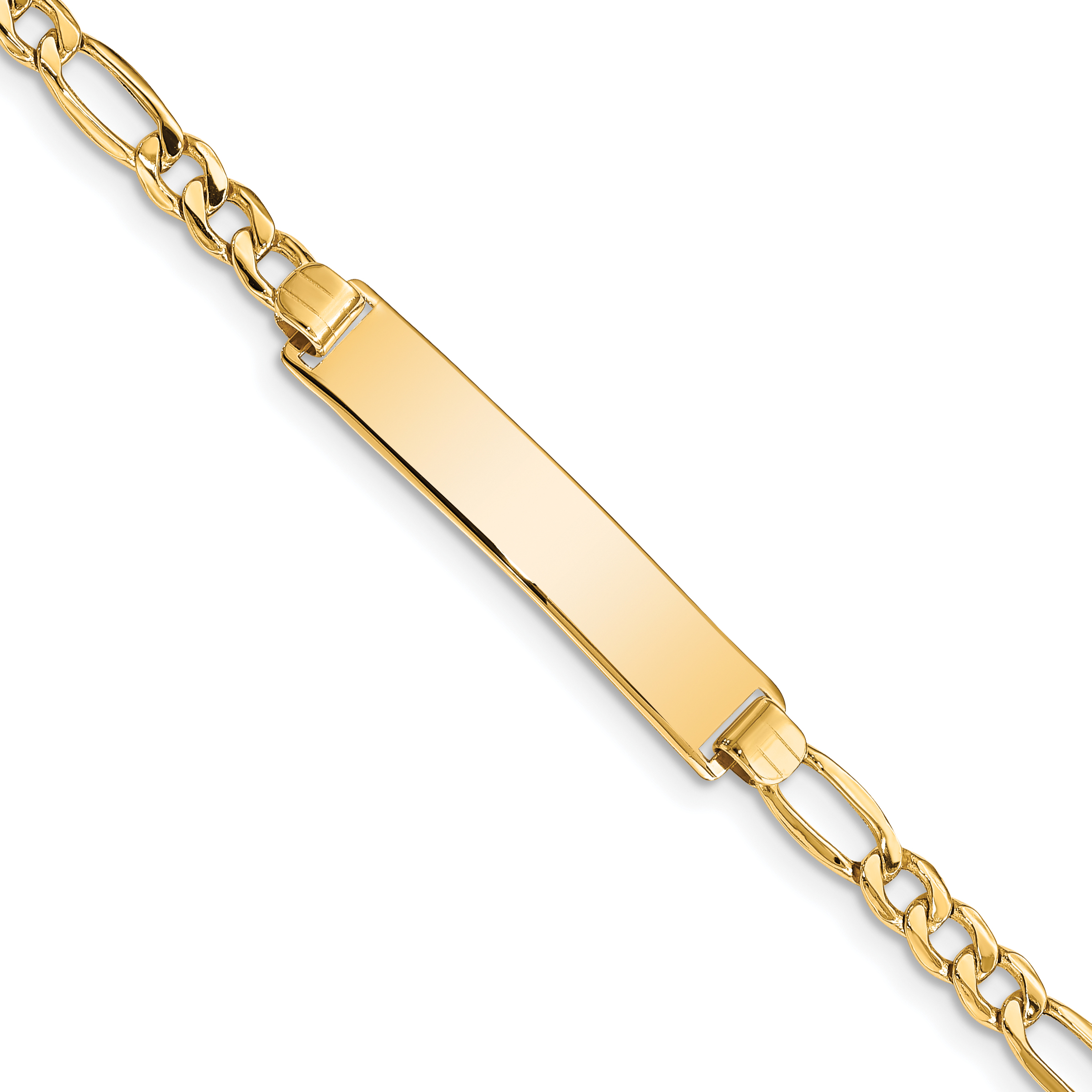 14k Polished Semi-Solid Chain/Solid Plate Figaro Link 33.5x6.5mm Plate 7 inch ID Bracelet (DCID108-7)