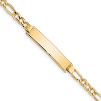 14K Yellow Gold Polished Semi-Solid Chain Solid Plate Figaro Link 33.5x6.5mm Plate ID Bracelet - 7in view 1