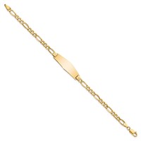 14K Yellow Gold Polished Semi-solid Chain Solid Plate Figaro Link Soft Diamond Shape 28x9.5mm Plate ID Bracelet - 7in view 2