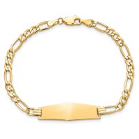 14K Yellow Gold Polished Semi-solid Chain Solid Plate Figaro Link Soft Diamond Shape 28x9.5mm Plate ID Bracelet - 7in view 4