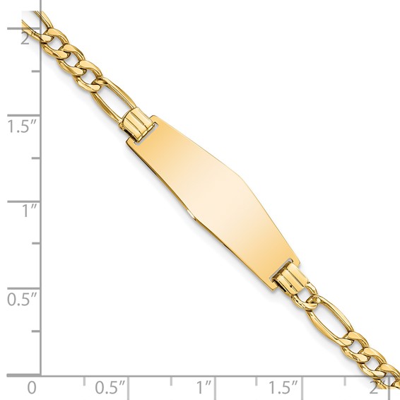 14k Polished Semi-solid Chain/Solid Plate Figaro Link Soft Diamond Shape 28x9.5mm Plate 7 inch ID Bracelet