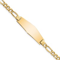 14K Yellow Gold Polished Semi-solid Chain Solid Plate Figaro Link Soft Diamond Shape 28x9.5mm Plate ID Bracelet - 7in view 1