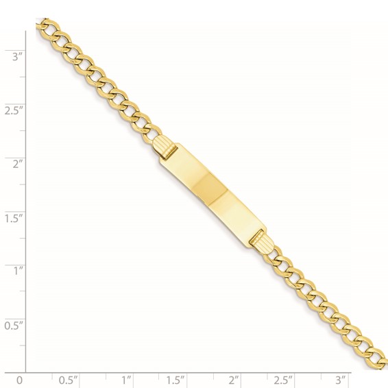 14k Polished Semi-Solid Chain/Solid Plate Curb Link 33x6.75mm Plate 7 inch ID Bracelet