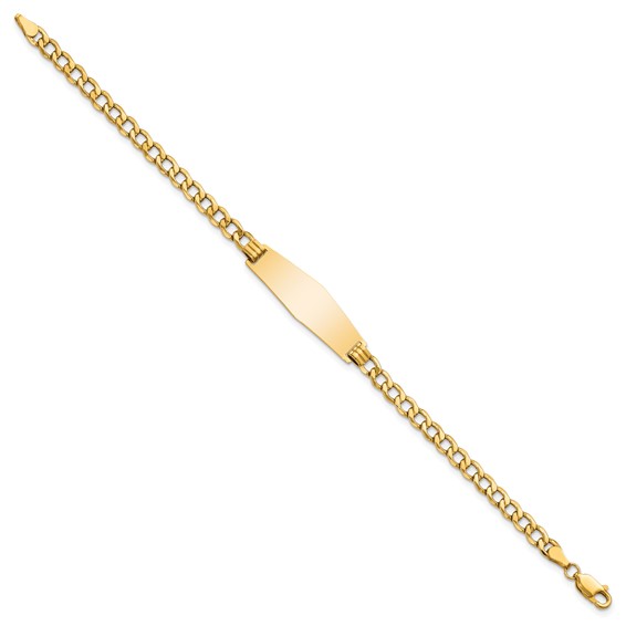 14k Polished Semi-solid Chain/Solid Plate Curb Link Soft Diamond Shape 28x9.5mm Plate 8 inch ID Bracelet